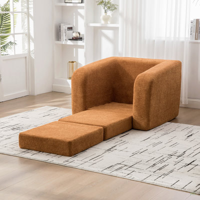 Canapé-lit simple pliable de 40 po avec accoudoirs et dossier, canapé-lit convertible en chenille désossé, avec lit d'appoint et oreiller pour salon, chambre à coucher, dortoir, orange