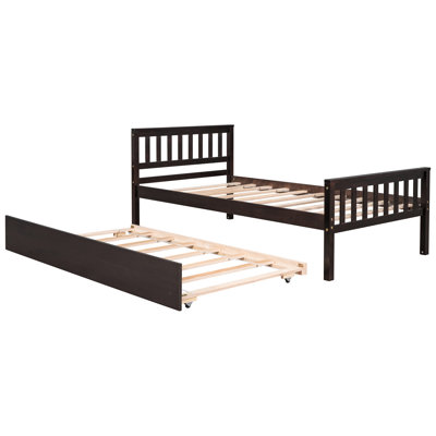 Twin Bed With Trundle, Platform Frame Headboard And , No Box Spring Required For Small Bedroom Spaces, Pull - Out Trundle Guests' Use, Space Saving Feature, Quality Pine Material, Simple Installation