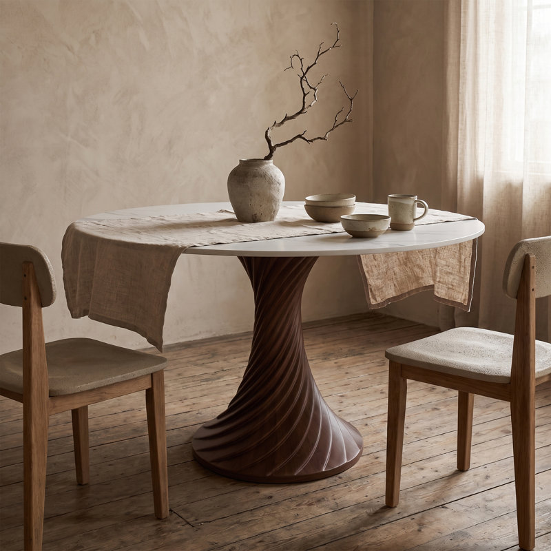Table de salle à manger Modern, H 29,5 po x l 43 po x P 43 po, Glossy Glacier / Dark Walnut