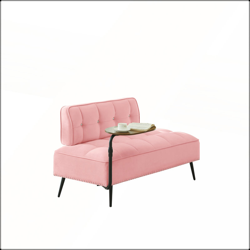 54-Inch Modern Two-Seater Velvet Sofa with 360° Rotating Side Table and Plush Cushions for Versatile Use in Any Room, Pink