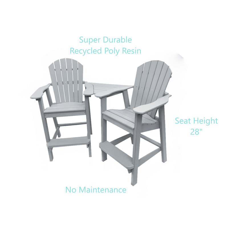 Chaises hautes Adirondack avec table Ansel - Mobilier d'extérieur en poly, Gris