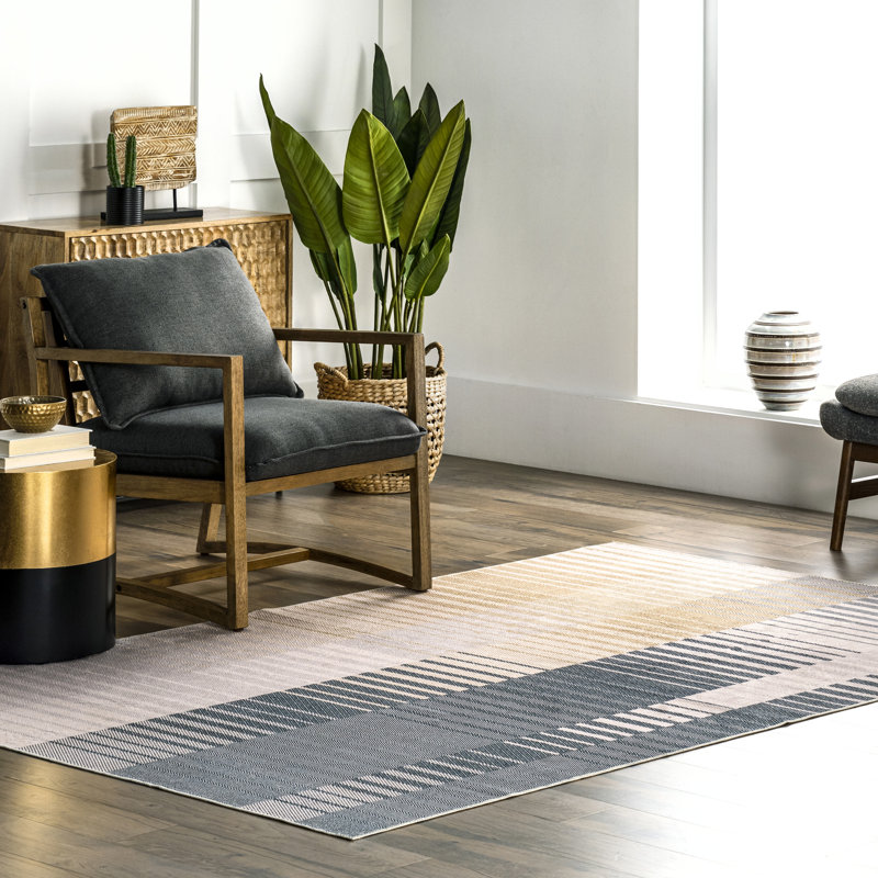 Lennie SpinClean Modern Multi Striped Machine Washable Area Rug, Rectangle 5' x 8'