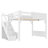 Full Size Loft Bed With Built-In Wardrobe And Storage Space, Solid Wood Loft Bed With Beside Shelves, Full-Length Guardrails And Stairs, No Box Spring Needed, White-1433747144-1433747159