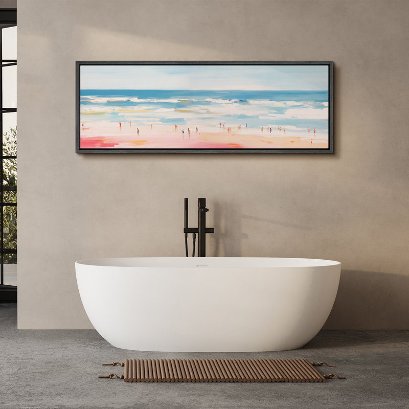 Coastal Beach Dreamy Pink Beach Bliss Seashore Coastal Ocean Waves, H 20 po x l 60 po, Noir, noir, noir, noir