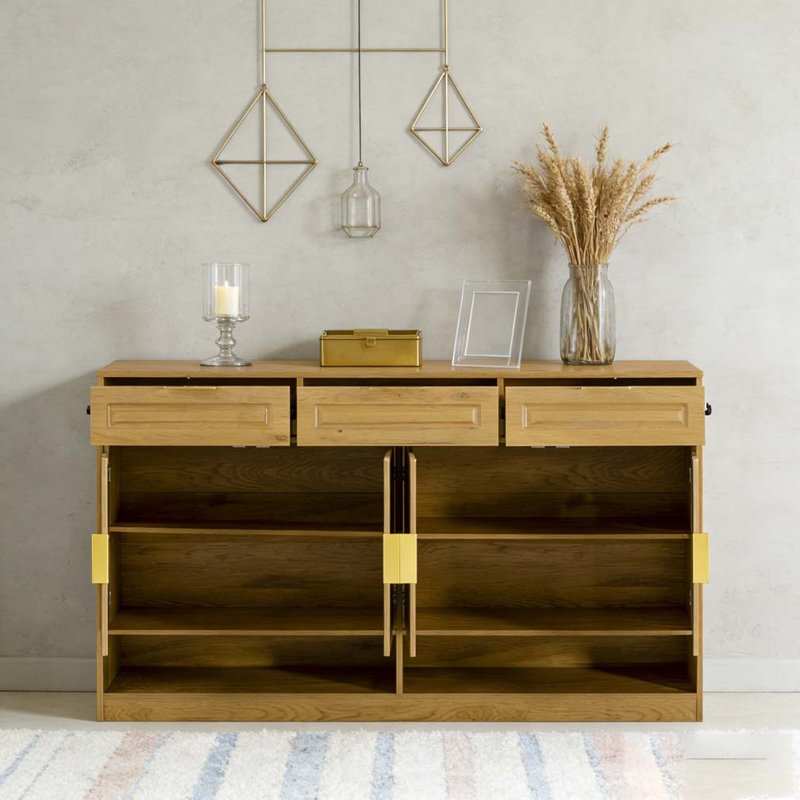 59.1" Multi-Functional Storage Buffet with Adjustable Shelf and Open Storage, Natural