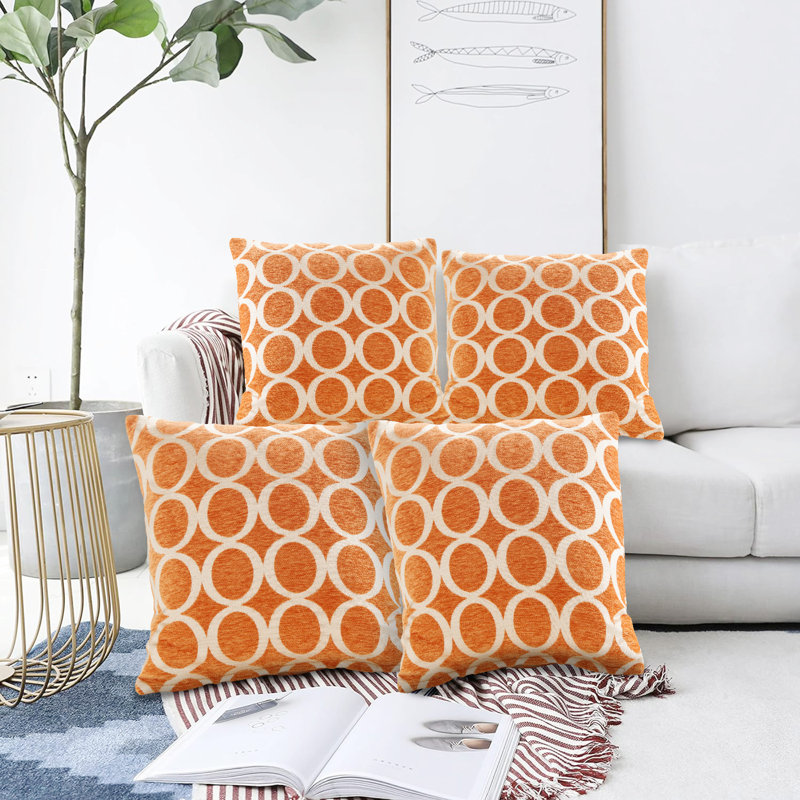 Broward Oh Geometric Cushion with Filling, Orange, 45cm H x 45cm W x 15cm D