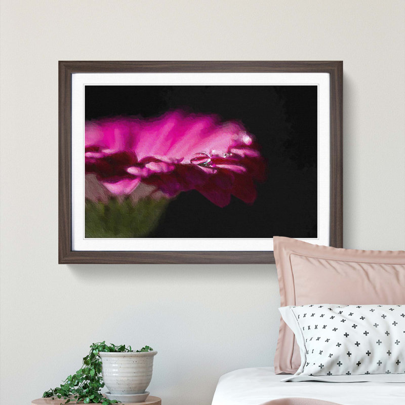 Pink Gerbera Flower - Picture Frame Painting Print, Walnut Framed, 36cm H x 48cm W x 2cm D