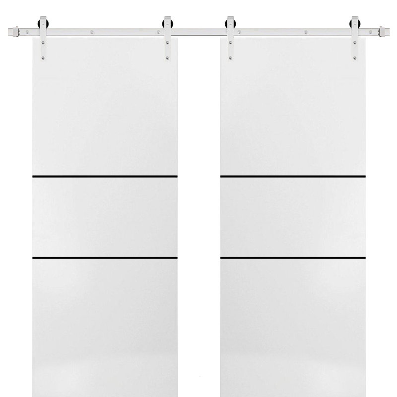 Porte de grange en bois massif massif, Satin blanc, 84 po x 84 po
