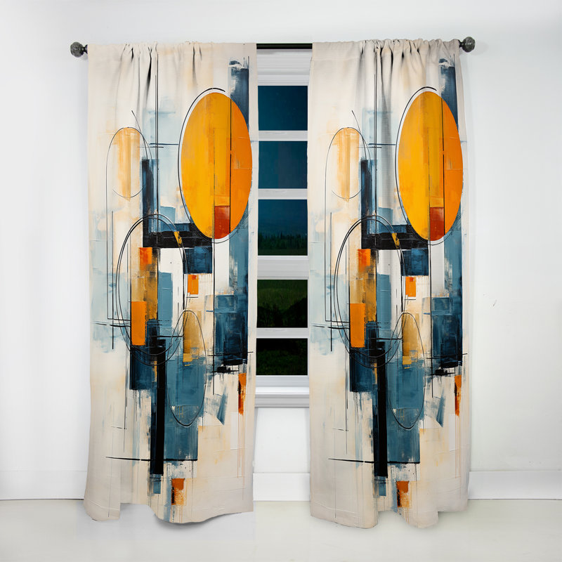 Truffi Colorful Mid Century Retro Reflections II - Mid-Century Curtain - Velvet Room Darkening - 1 Panel, 52" W x 84" L