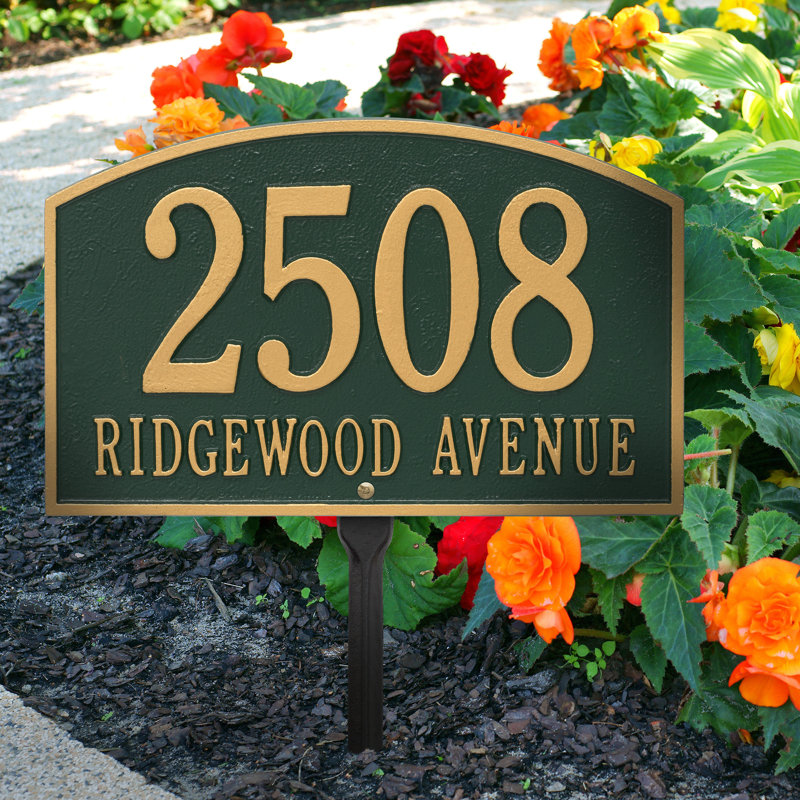 Legacy 2-Line Lawn Address Sign, Green / Gold, Yes