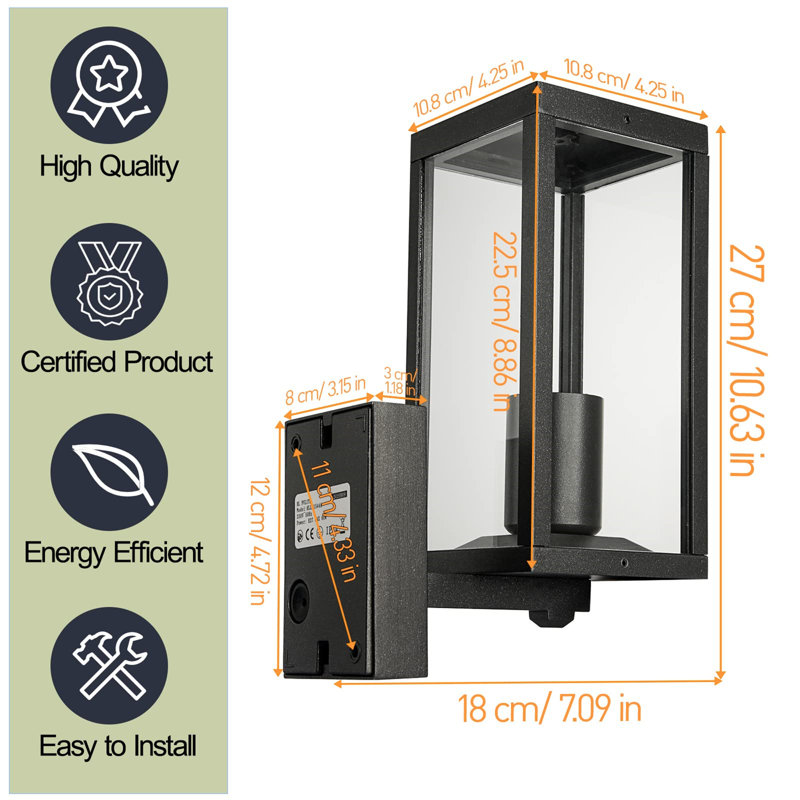Muzammil 27cm H Plug-in Outdoor Wall Lantern with Dusk to Dawn