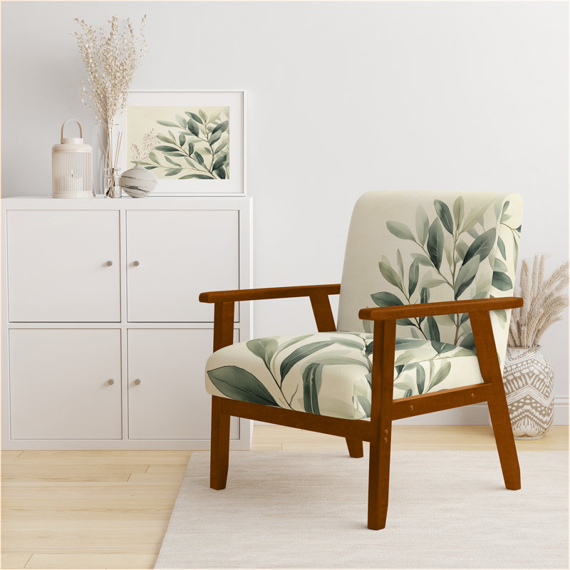 Chaise rembourrée Eucalyptus, Accoudoirs carrés bruns