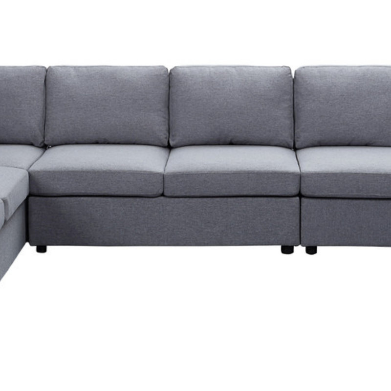 Canapé modulaire 146,5 po avec méridienne réversible, Lin gris pâle