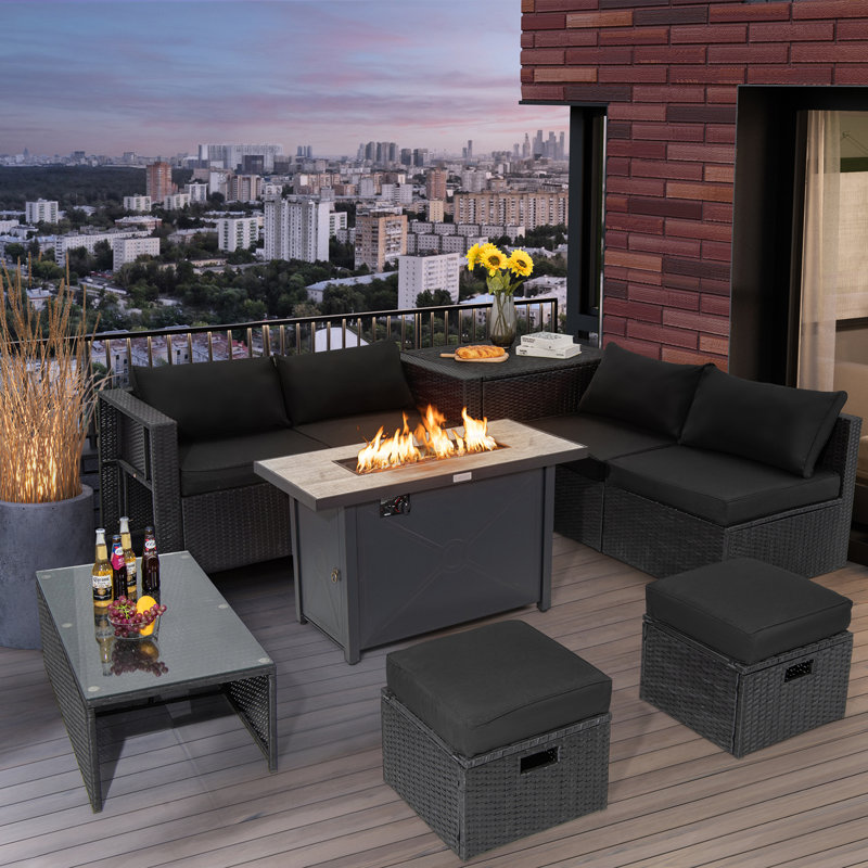 Amendola 6 - Person Patio Conversation Set with Cushions, Black
