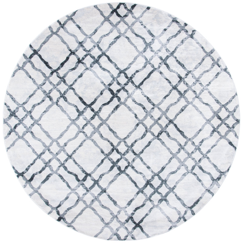 Peaks Geometric Ivory/Gray Area Rug, Round 6'7"