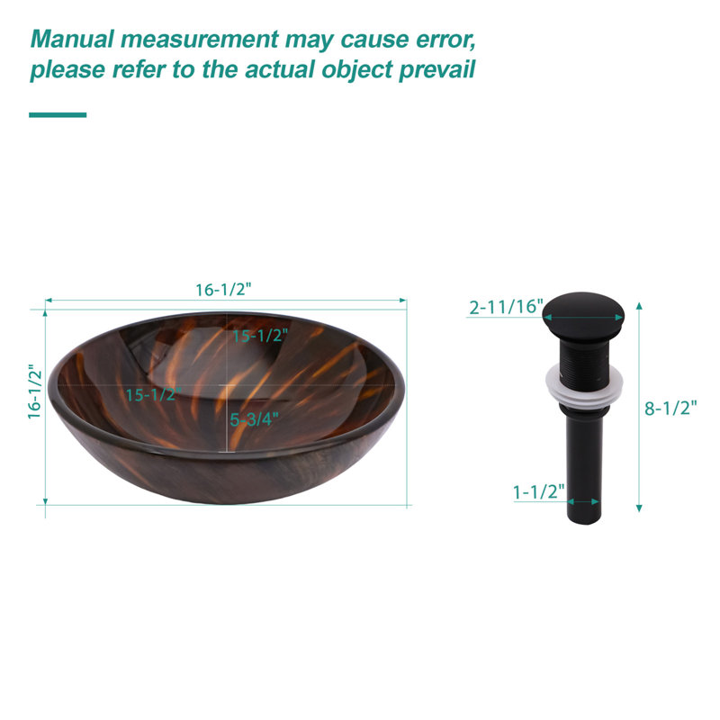 Bathroom Artistic Tempered Glass Vessel Bathroom Sink With Pop-Up Drain