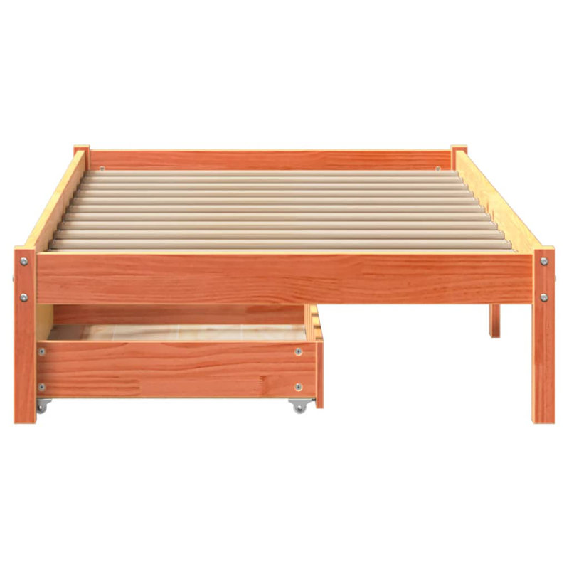 Solid Wood Storage Bed, European Single (90 x 200cm), Wax Brown