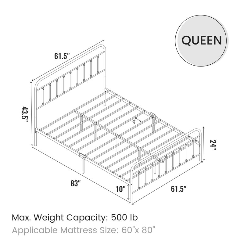 Hidalgo Metal Platform Bed, Brown, Queen