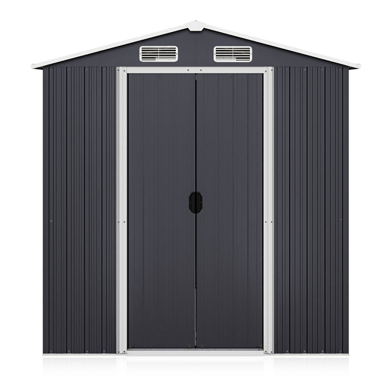 Belleze 8' x 6' Black Galvanized Steel Outdoor Storage Shed
