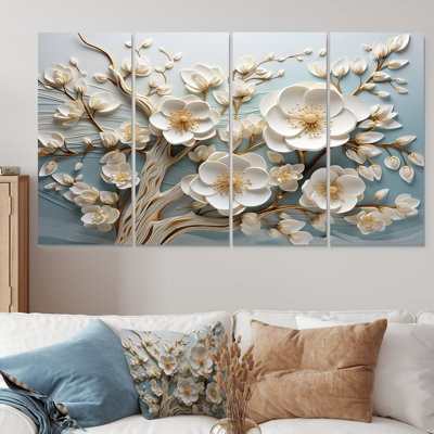 Orchidée blanche jardin de branches III - ensemble d'art mural floral abstrait 4 pièces
