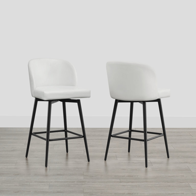 Benedit Swivel Counter & Bar Stool, Counter Stool (27" Seat Height), White Pebbled Faux Leather