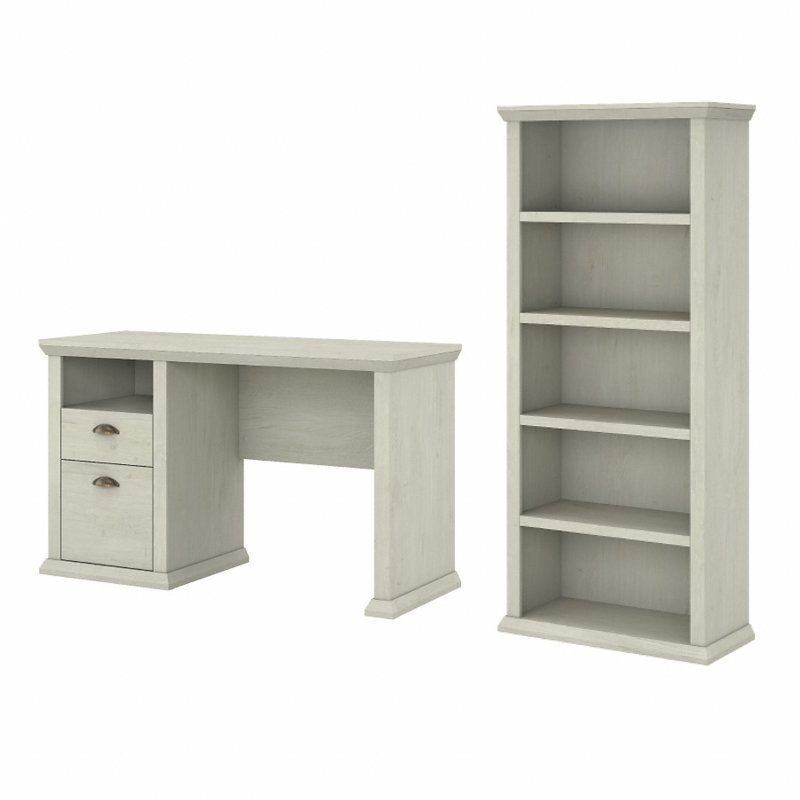 Ensemble de bureau d'ordinateur 2 pièces Huckins, Chêne blanc lin