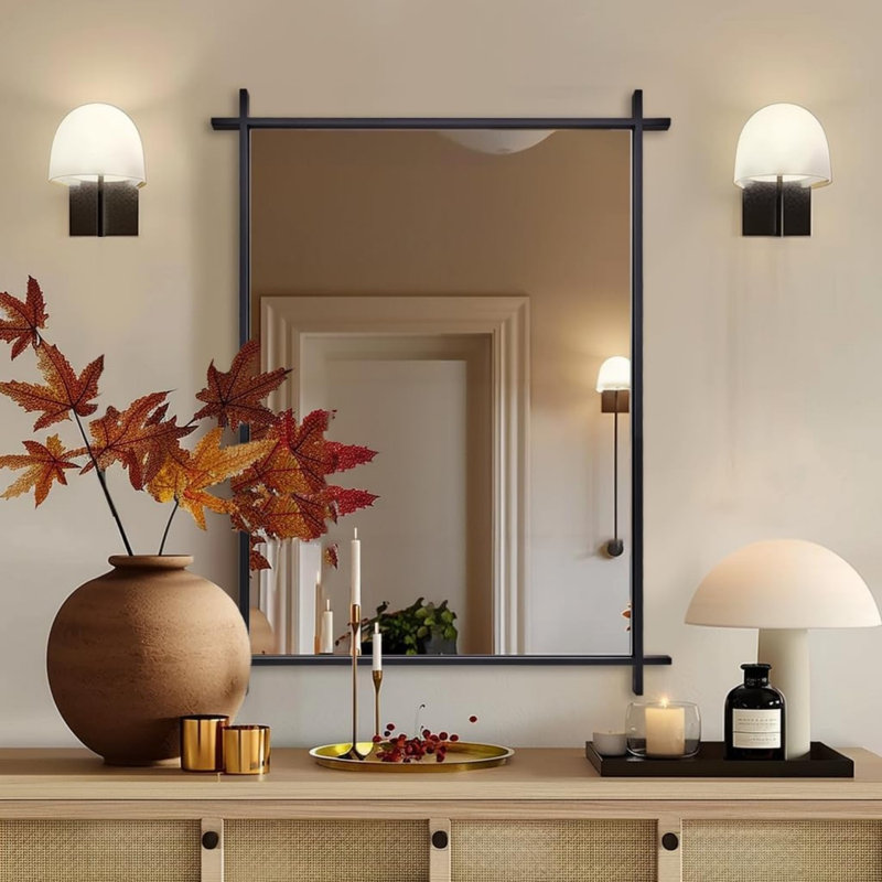 Vintage Cross Corner Rectangle Bathroom Vanity Mirror | Stainless Steel Frame, 30" x 22", Matte Black