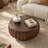 Khadim 30.7" Drum Coffee Table, Modern Unique Fluted Contemporary Wood Round Coffee Table with Fluted Center Table Design for Living Room, Walnut-161999406
