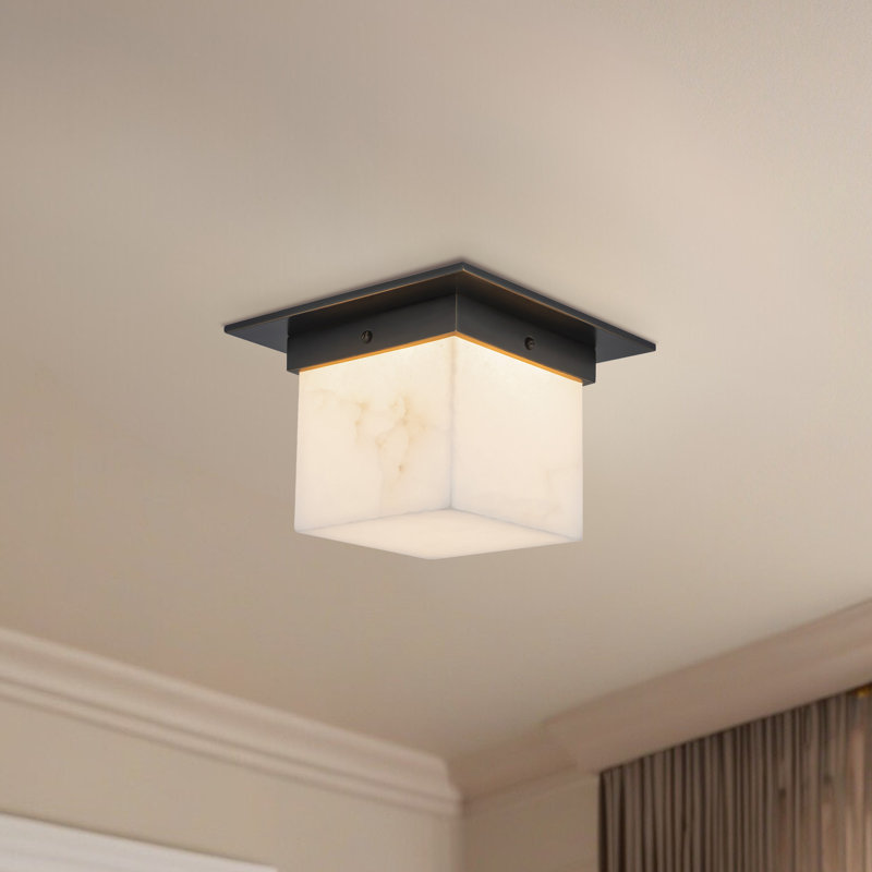 Mineral 8-in Brass Flush Mount, Alabaster, Oil Rubbed Bronze