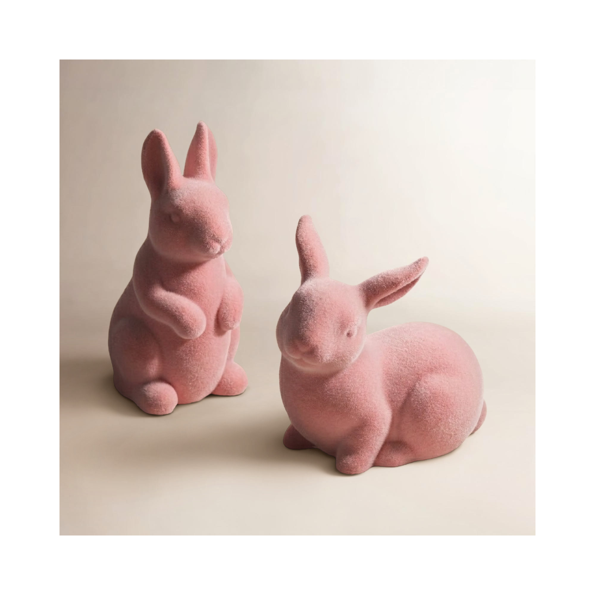 5.5" & 4.25" Lilac Velveteen Bunny Set of 2, Ceramic, Pink