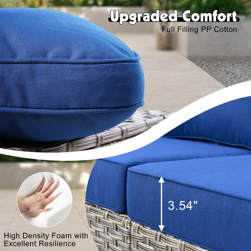 Harper 6 - Person Outdoor Seating Group with Cushions and Solar Powered Coffee Table, Navy