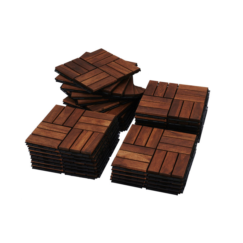 Carreaux de terrasse en bois d'acacia imbriqués à carreaux, plancher de bois franc d'acacia carré de 12 po x 12 po pour terrasse, banc, côté piscine