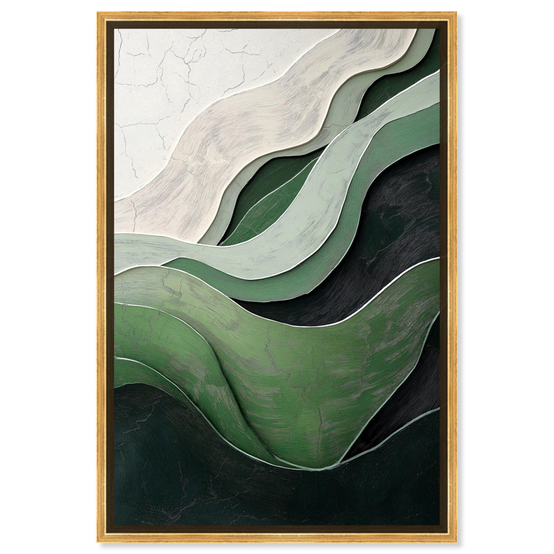 «Green Echoes I», art abstrait vert, Cadre doré, H 16 po x l 11 po