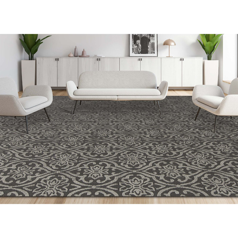 Jakat Wool Damask Area Rug in Gray