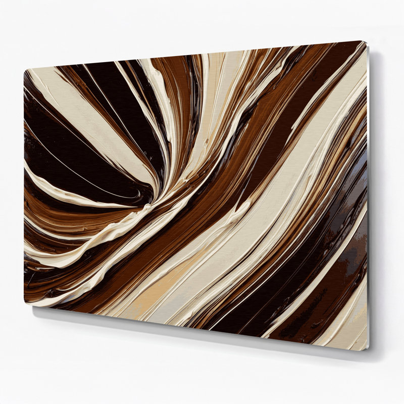 Art mural horizontal horizontal rayé en métal crème espresso, H 11 po x l 14 po