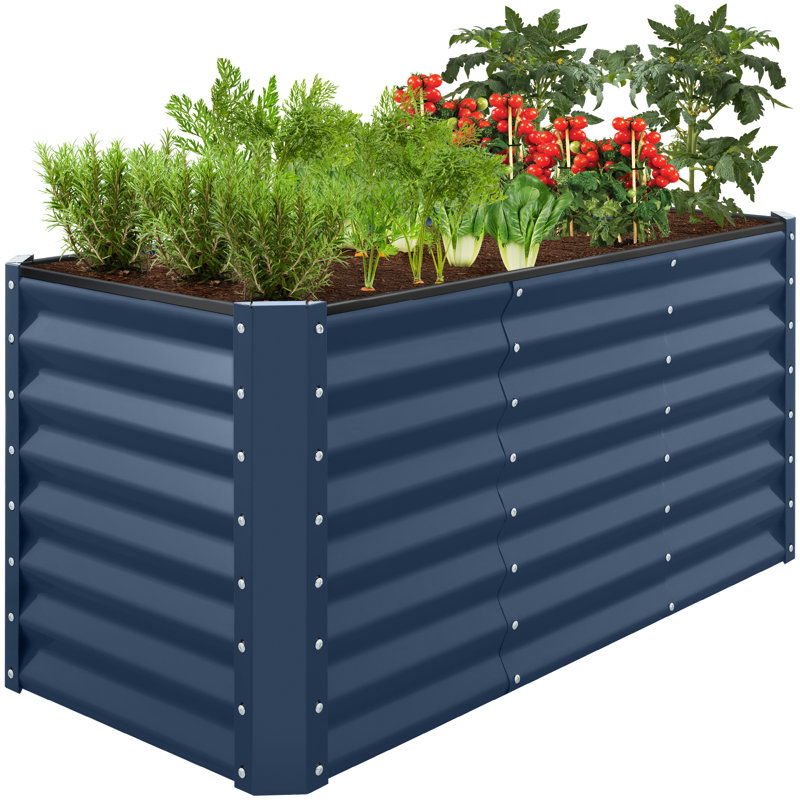  4X2x2ft Outdoor Metal Raised Garden Bed For Vegetables Flowers Herbs - Navy, Navy, 24" H x 48" W x 24" D