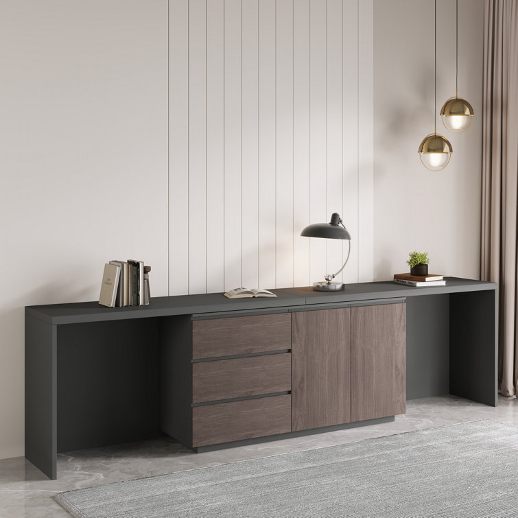 Shelbee Modern Home Office Extendable Desk Up to 135'' with Storage Cabinet and Drawers