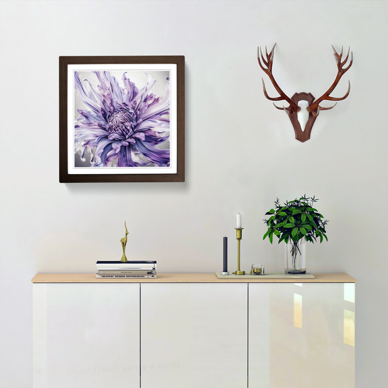 Lavender Flower Abstract Art No.2 - Single Picture Frame Print on Wood, Walnut