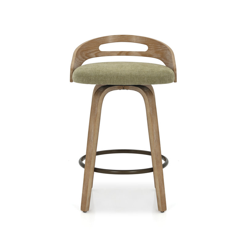 Tabourets de bar pivotants de 66 cm (26 po) avec siège rembourré, dossier en bois courbé et repose-pieds en métal pour îlot de cuisine