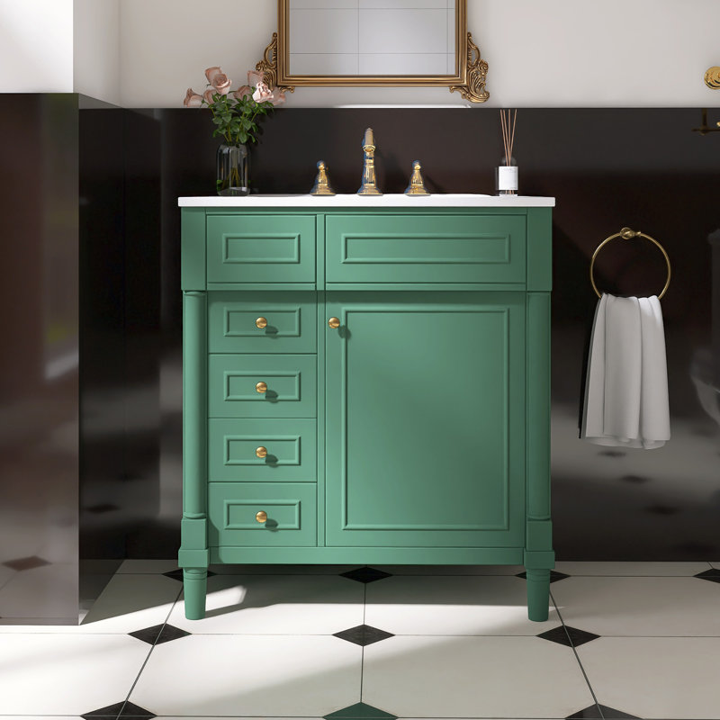 Rangement de salle de bain autoportant avec meuble-lavabo avec porte à fermeture en douceur, Vert