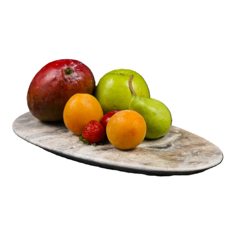 Natural Oval Travertine Serving Tray – Decorative Stone Vanity Tray for Kitchen, Bathroom & Tabletop, Silver