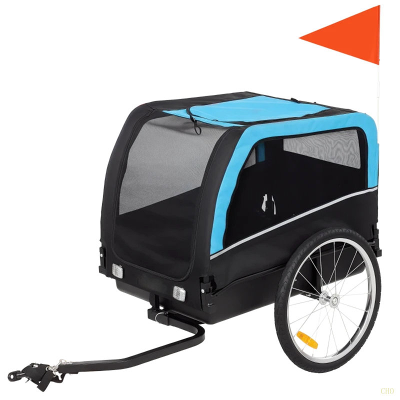 Chariot pour animal de compagnie, porte-vélos, remorque de vélo pour chien, remorque de vélo pour chat, Noir / Bleu