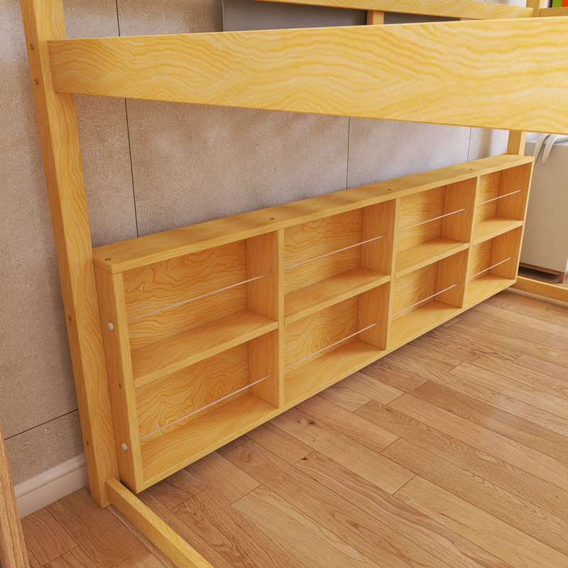Lit mezzanine simple en bois avec tente, Naturel ; beige