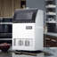 Machine à glaçons commerciale de 120 lb \/ 24 heures, grande machine à glaçons en acier inoxydable sous le comptoir, capacité de glace de 33 lb, cubes de glace transparents de 55 pièces prêts en 11 à 20 minutes, 2 modes d'entrée d'eau, cuillères,
