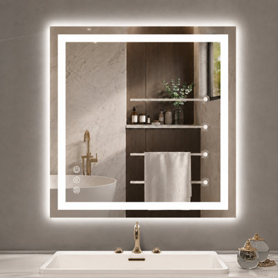 LED Bathroom Vanity Mirror with Anti-Fog, Dimmable Front and Backlit Lights, Tempered Glass