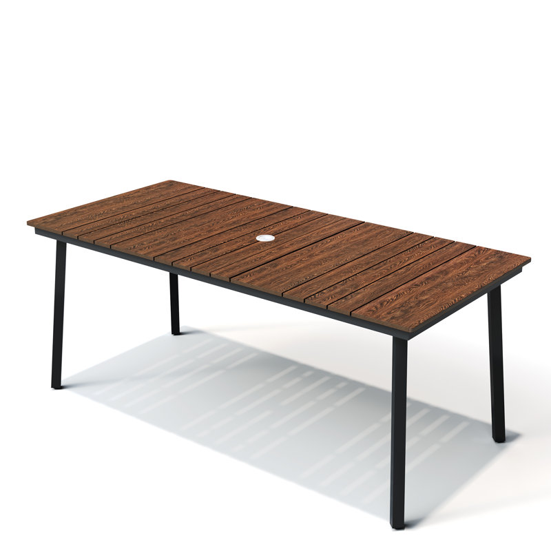 Table de salle à manger rectangulaire pour l'extérieur avec trou pour parasol, Brun