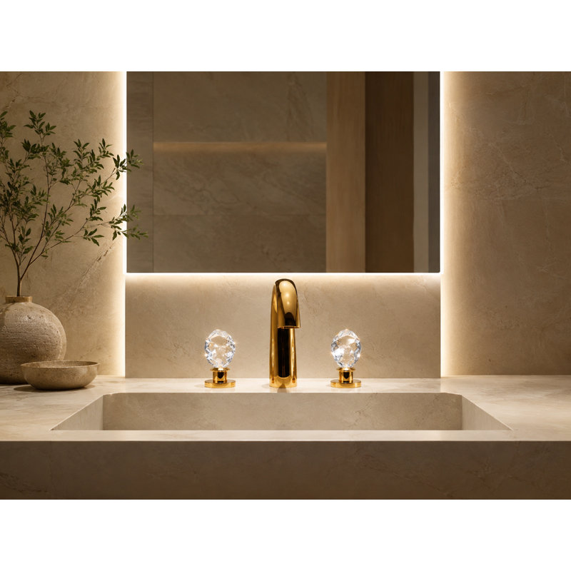 Swarovski Crystal Widespread Bathroom Faucet, Polished Gold