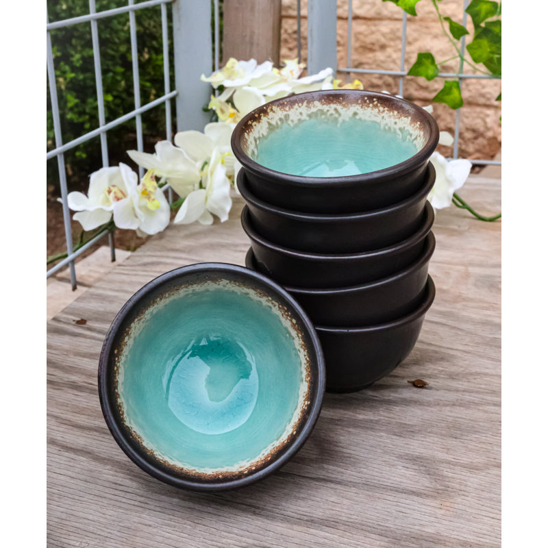 Paquet de 6 petits bols de riz en céramique Midori Kannyu craquelé vert 10 oz, 2.5" H x 4.5" W x 4.5" D