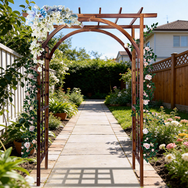 Arbour August Grove 7 Ft Wooden Garden Arbour Trellis, Solid Fir Wood Arbour ...