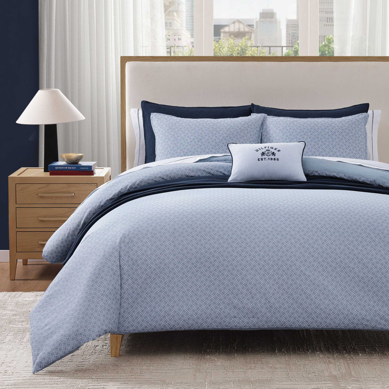 Ensemble d'édredon réversible bleu Tommy Hilfiger, Édredon pour grand lit + 2 taies décoratives